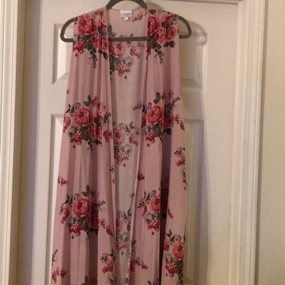 LuLaRoe Pink Floral Sleeveless Jacket